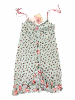 Vintage Y2K Juicy Couture Mint Green Floral Slip with Pink Trim